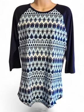 LuLaRoe Randy Blue Geometric Baseball Tee NWT S